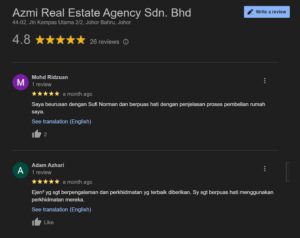 ejen hartanah johor terbaik review google azmi real estate agency